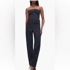 Good American Strapless Black denim Jumpsuit NWT